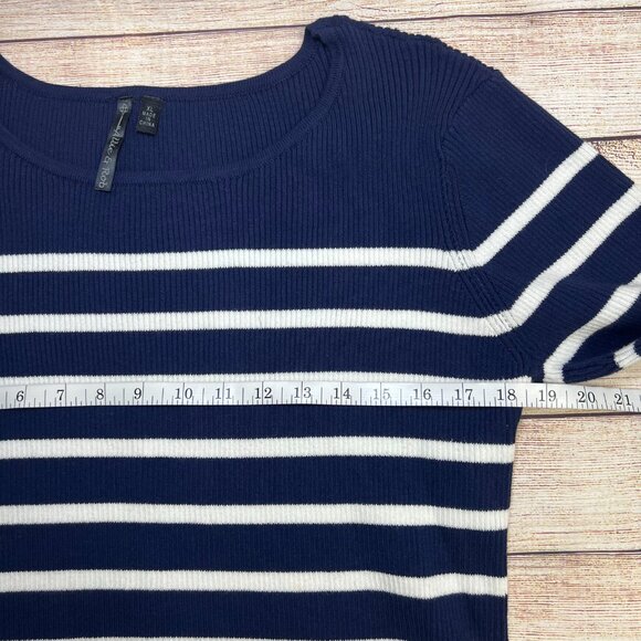 Allie & Rob Navy White Striped Sweater XL Ruffle Hem Long Sleeve Ribbed Knit Top - Picture 5 of 11